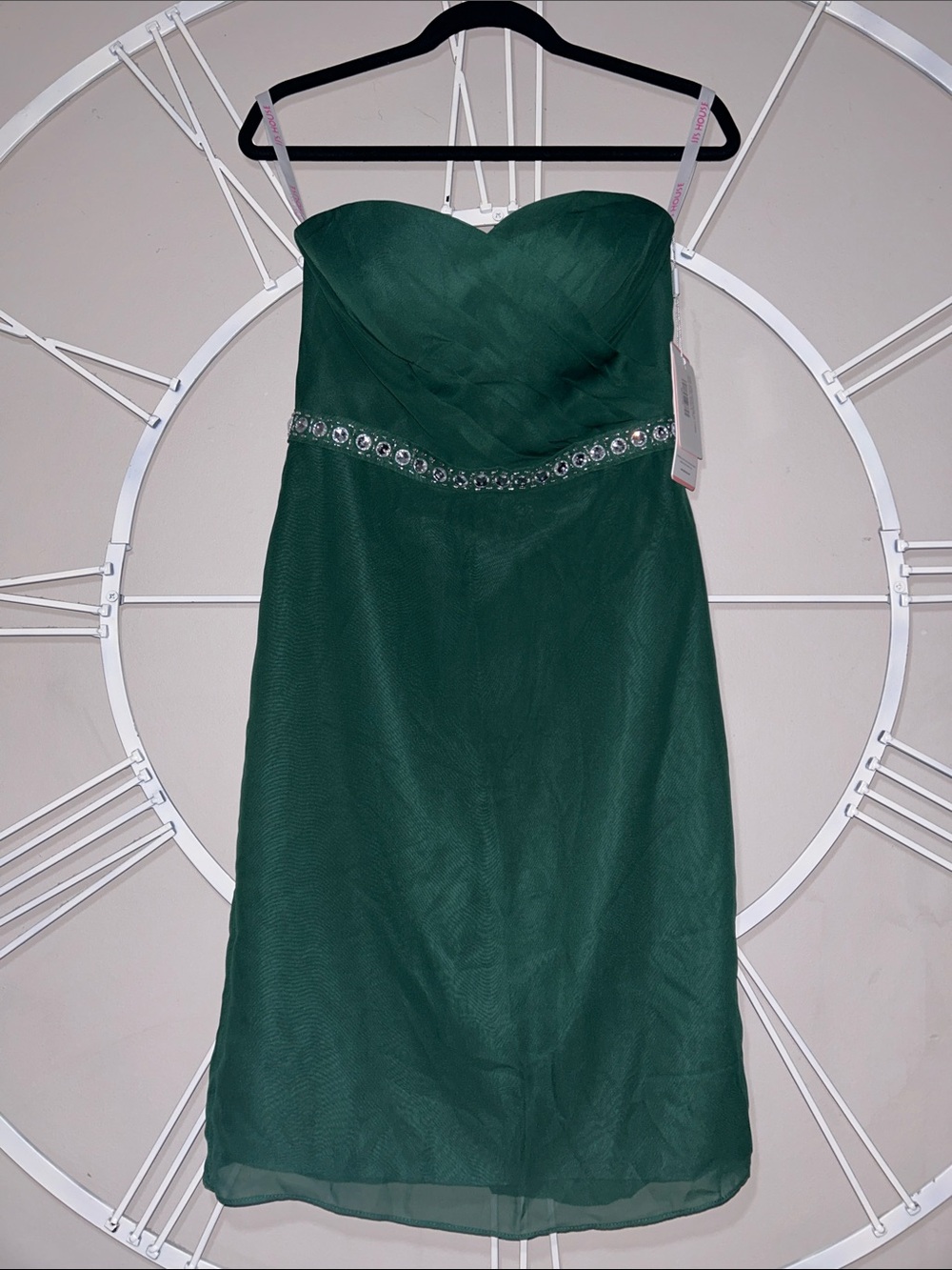 NWT JJs House Emerald Green Strapless Mini Dress with Beaded Waist
